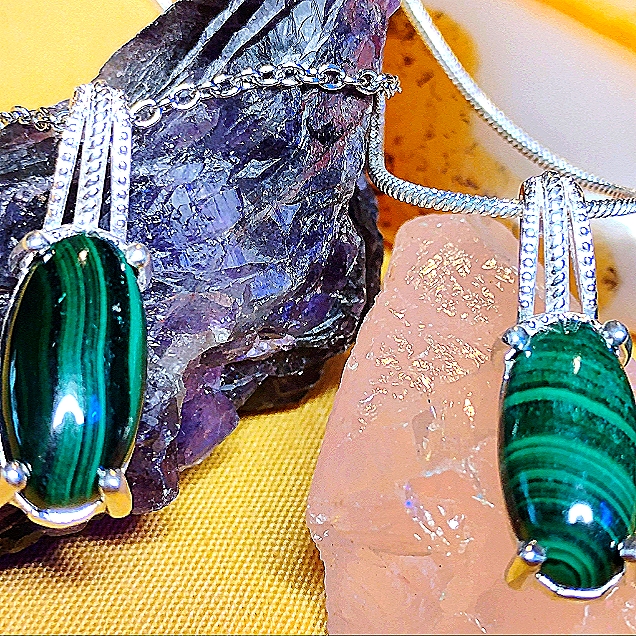 Green Malachite Sterling 20-In Pendant Necklace All 3 Are Different 54$